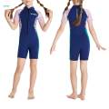 Girls Wetsuit Front Zipper Swimming Costume Scuba Diving Suit Bathing Suit for Surfing Blue Large. 