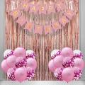 Pink Theme Happy Birthday Decoration Kit - Pink Happy Birthday Banner, Rose Gold Foil Curtain, 10 Pcs Pink Latex, Pink Confetti Balloons for Balloons Decoration / Party Decoration /Anniversary Decorations Boys ,Girls & Kids. 