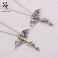 Sunny Punk Men Glow In The Dark Dragon Sword Pendant Chain Necklace. 