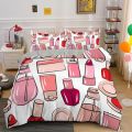 NEW Sweety Girl Cosmetic Printing Queen Duvet Cover Set Lipstick Mascara King Size Bedding Sets 2/3 Pcs with Pillowcase Pink MakeupShipping Bags. 