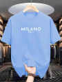 Top T Short Sleeve Crew Neck ITALY Fashion Casual Cotton Men's Summer 100% Loose MILANO Letter Print Shirt. 