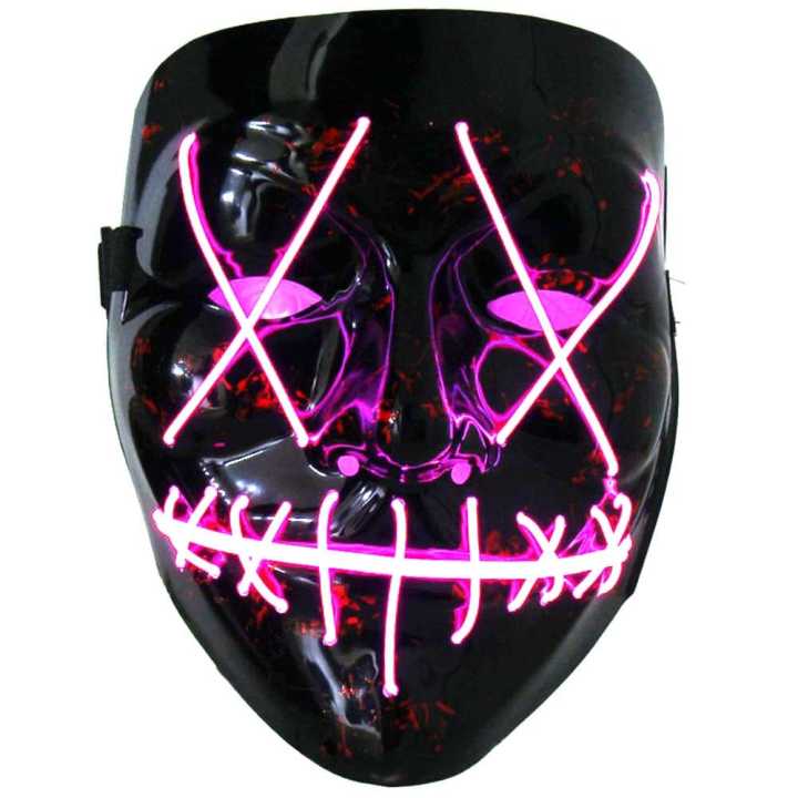 LED Light up Flash EL Wire DJ Party Raver Scary Mask Halloween Costume Cosplay Pink