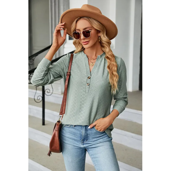 Yfashion%20Women%20Long%20Sleeves%20Tops%20Solid%20Color%20Design%20Button%20Shirt%20Blouse%20V-Neck%20Pullover%20Loose%20Jacquards%20T-Shirts%20Top%20-%20Image%208