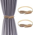 Trexee 2 Pcs Gold Leaf Curtain Tiebacks Aluminium Alloy Adjustable Spring Design Curtain Holdback Curtain Ties for Drapes Curtain Holder Carving Design Curtain Holdback Curtain Hook NUZ. 