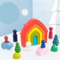 Wood Rainbow blocks house natural wooden toys children block rainbow Building blocks Educational kindergarten supplies baby toys. 