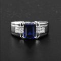 【IKE】Fashion Men Ring Jewelry Rectangle Sapphire Gemstone Finger Ring for Wedding Engagement  Accessories. 