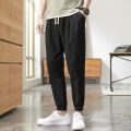 Cotton Linen Pants Men's Thin Summer Loose-Fit Tappered Trousers Korean Style Trendy Casual Summer Construction Site Linen Ankle Length Pants Men. 
