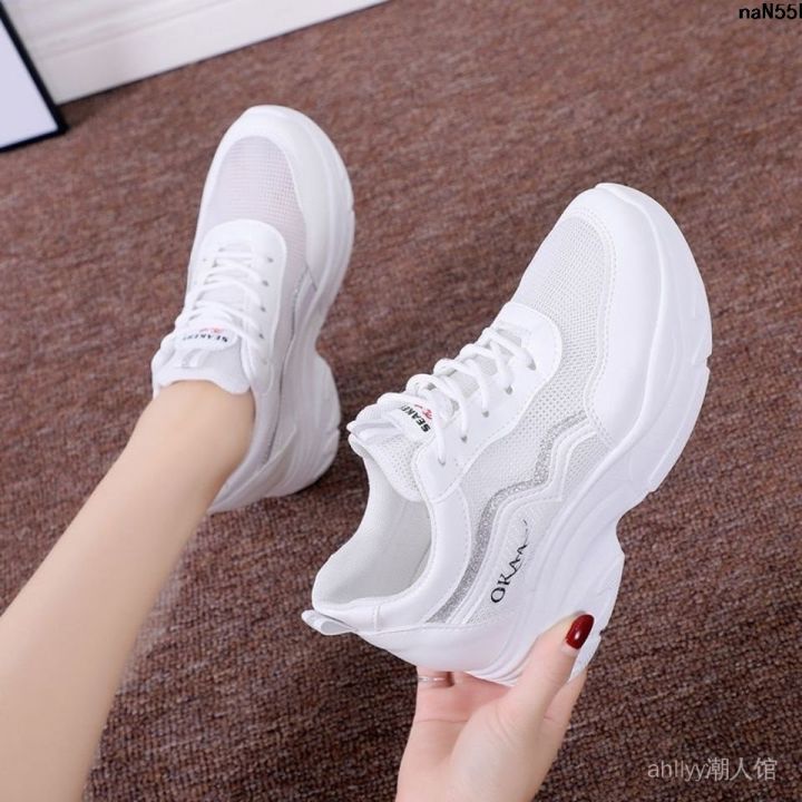 Women's All-Matching Mesh Korean-Style White Shoes Within Breathable Increased ； Dad Shoes Sneaker 2024 Casual New Summer ﹕