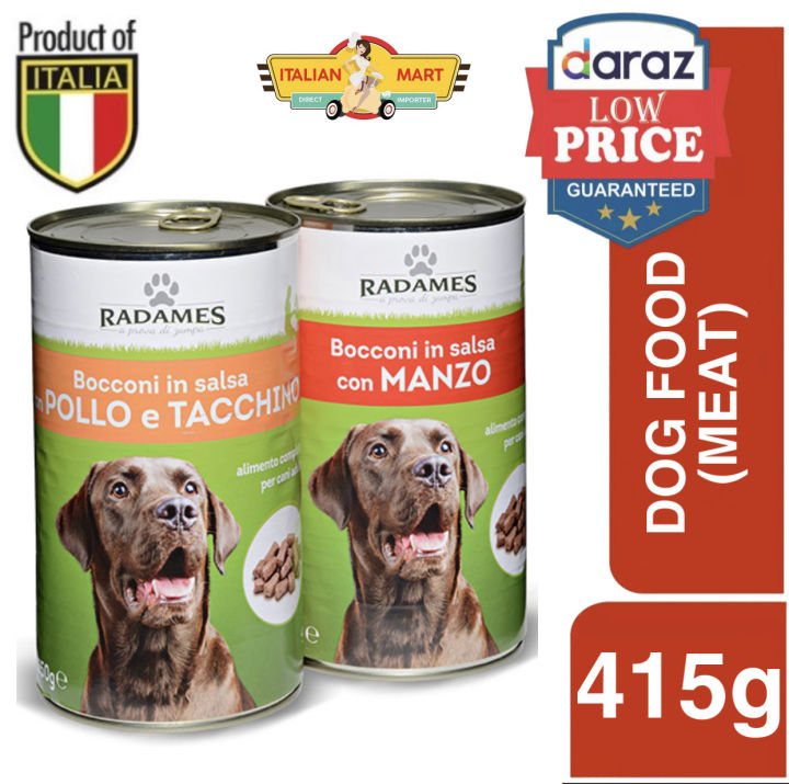 Radames Complete Dog Food Bites Wet Chicken or Beef Chunks assorted 415g Made in Italy