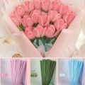 Durable Tulip Rose Macaron Color Fuzzy Wire Material Package Root Top Knitting Plush Strip Super Density Encrypted Fur DIY Flower Bouquet. 