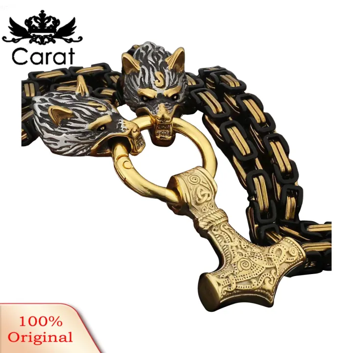 Carat Protective Charm Necklace Viking Hammer Wolf Head Pendant Necklace Symbol of Strength Perfect for Birthdays Weddings Christmas Gifts Retro Nordic Style Men's Jewelry Stainless Steel Necklace