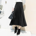 Trendygirl Midi Skirt for Women Vintage Pleated A-line Midi Skirt with Elastic Waistband High Waist Solid Color Satin Long Skirt for Women Breathable Midi Skirt. 