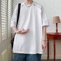 American Retro Double Zipper Short Sleeve T Men's Shirt Summer Hong Kong Style All-Match Loose High Street round Neck Half-Sleeve Top. 