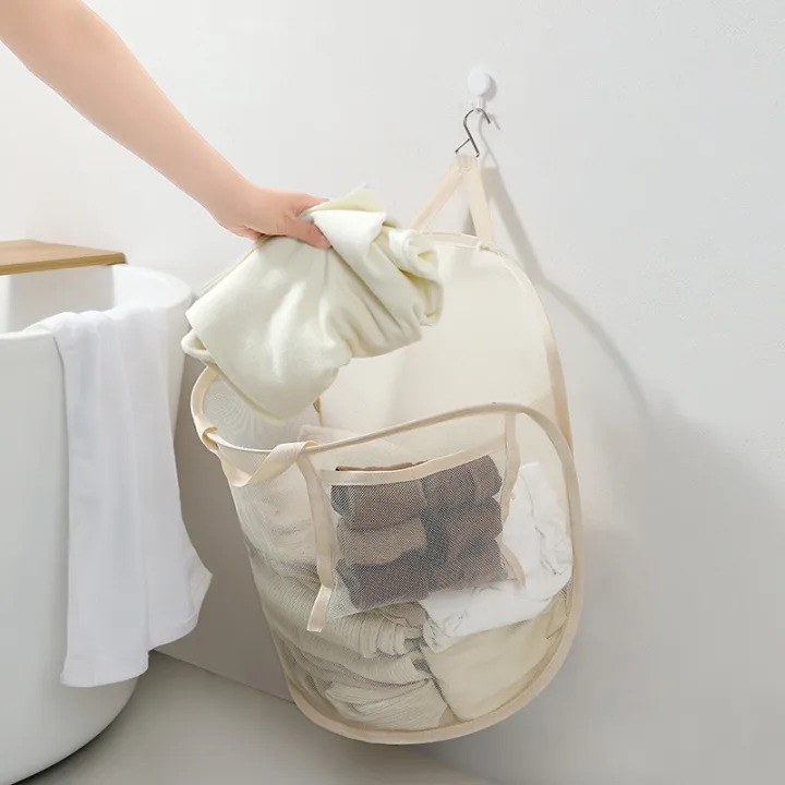 Bathroom%20Laundry%20Sorting%20Basket%20Frame%20Mesh%20Storage%20Bag%20Foldable%20Laundry%20Organizer%20Cloth%20Bucket%20with%20PVC%20Handle%20for%20Home%20-%20Image%203
