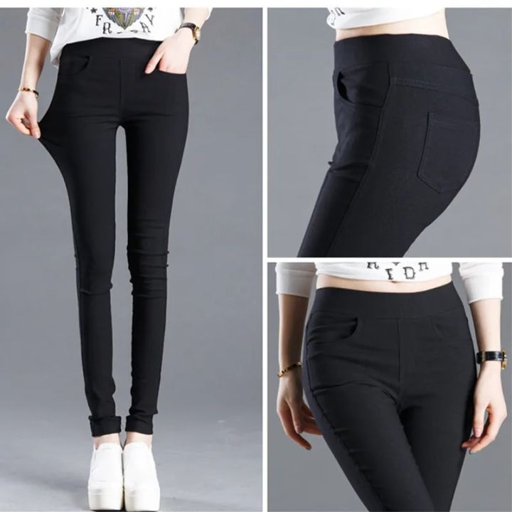 Black%20Solid%20High%20Stretch%20Pencil%20Pants%20Women%20Fall%20White%20Skinny%20Leggings%20High%20Waist%20Home%20Trousers%20Casual%20Wear%20P8823%20-%20Image%202