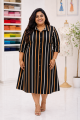 Plus Size Striped Shirt Frock for Women - Long Sleeve Shirt Collar Button Down Casual Midi Dress. 