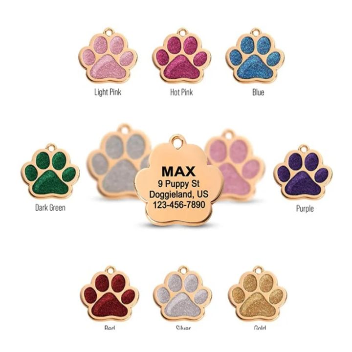 Custom%20Gold%20Pet%20ID%20Tags%20Sparkly%20Paw%20Shape%20Personalized%20Shiny%20Dog%20Glitter%20Silent%20Cute%20Doggy%20for%20Puppies%20Laser%20Engraved%20Name%20-%20Image%206