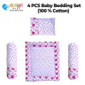 4 Pieces Cotton Baby Bedding Set/ 100%Cotton Baby Bedding Set 4Pc Feels Like Mother's Lap/ New Born Baby Super Soft 4 Pcs Bedding Set/ New Born Baby Bedding Set with Cushion and Pillow/ Cotton New Born Baby Bedding with 3 Pillow Set. 