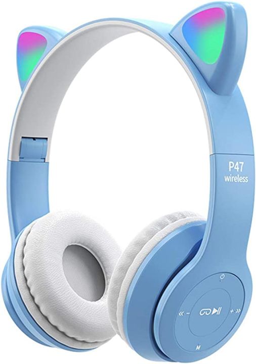 Wireless%20Gaming%20Headset,%20Bluetooth%205.0%20Cat%20Ear%20Headphones,%20Kids%20Headphones%20P47M,%20LED%20Light%20Up%20Bluetooth%20Over%20Ear%20Headphones%20for%20Kids%20and%20Adults%20Wearing%20-%20Image%203