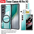 3 in 1 Tecno Camon 40 Pro 5G Shockproof Phone Case With Magnetic Wireless Charging Sticker For Tecno Camon 40Pro Camon 30s Anti Spy Full Coverage Tempered Glass + Lens Film. 