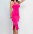Cuelo Ribbed Square Neck Sleeveless Bodycon Dress – Elegant Short Fit. 