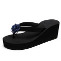 Korean Style Floral Flip Flops Women's High Heel Summer Slippers Leisure Flip-Flops Student Non-Slip Foam Thick Wedge Beach Shoes. 
