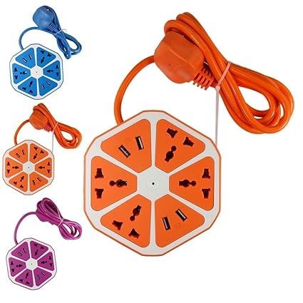 USB Hexagon Socket with 4 USB Slot and 4 Power Socket, Extension Cord Board with 4 USB Charging