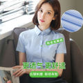 Short Sleeve Spring Autumn Blouse White and White Collar Long-Sleeve Working Clothes Business Shirt Blue Women's Summer 2024 Slim-fitting suit. 