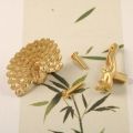 Gold Color Peacock Monkey Brass Handle Luxury Furniture Hardware Cabinet Door Knobs Push-pull Single Hole Wardrobe Drawer Pulls. 