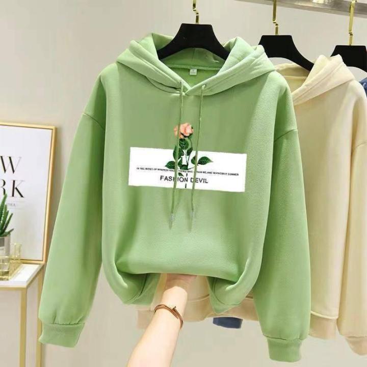 Women Fleece Lined Long-Sleeved Thicken Hoodie for Students in Autumn Winter