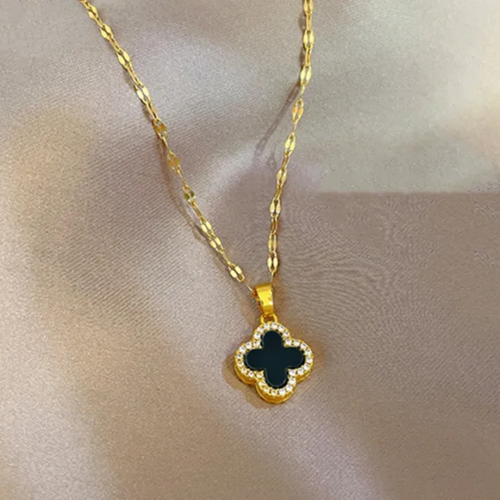 Vintage%C2%A0Diamond%20Clover%20Necklace%20for%20Women%20Kwintas%20Gold%20Stainless%20Steel%20Pendant%20Chain%20Choker%20Accessories%20Jewelry%20-%20Image%202