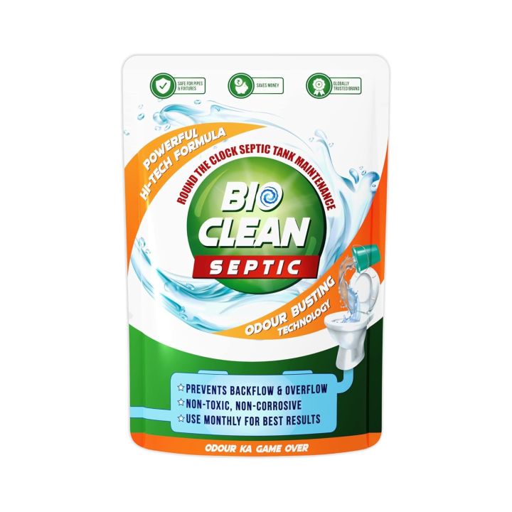 Organica Bioclean Septic Tank Cleaner Powder | Odour Removing Effective Bacteria |Reduces sludge build-up, backflow & overflow|Safe for all pipes, drains & septic tanks | Eco-Friendly|1 Pack (250 gm)