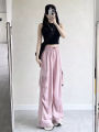 Gray Overalls Women's Summer Thin High Waist Loose Parachute Pants Casual Wide Leg Pants Quick-Drying American Sports Pants. 