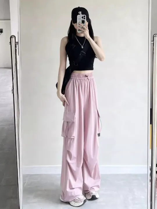 Gray%20Overalls%20Women's%20Summer%20Thin%20High%20Waist%20Loose%20Parachute%20Pants%20Casual%20Wide%20Leg%20Pants%20Quick-Drying%20American%20Sports%20Pants%20-%20Image%206