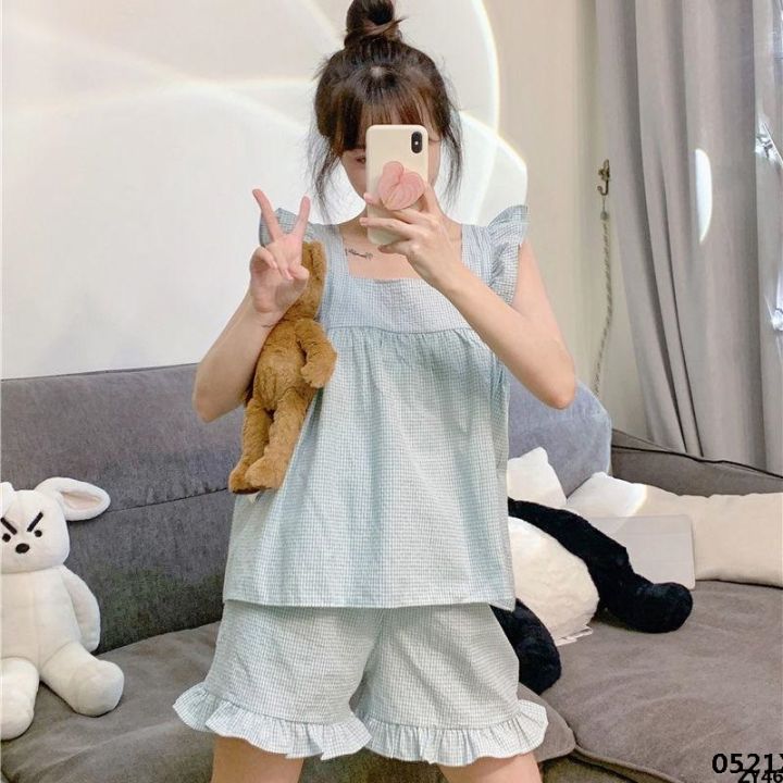 Suit%20Women's%20Tank%20Top%20Summer%204%20Cute%20Year%20Pajamas%20Loungewear%20New%20Shortless%20Ear%20Belt%20Wooden%20Sleeve%20French%20202%20Season%20-%20Image%206