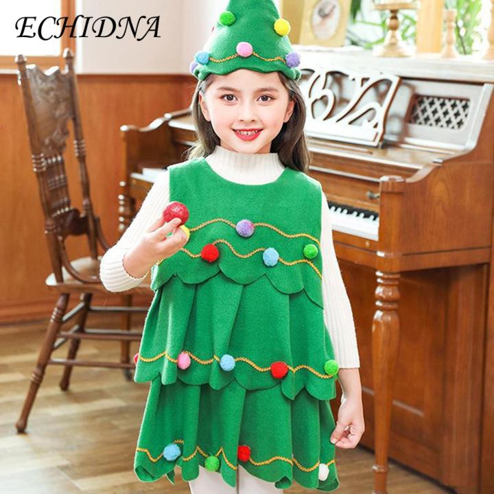 Christmas Costumes for Kids Festive Christmas Tree Costume Set for Girls Easy to Clean Xmas Hat Dress for Performance Cosplay Perfect Holiday Gift Snowman Outfits for Kids