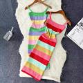 Rainbow Chic Fashion Wrap Hips Midi Dress Women Y2K Strip Knitted Bodycon Summer Dress Streetwear Ladies Outfits Sundress. 