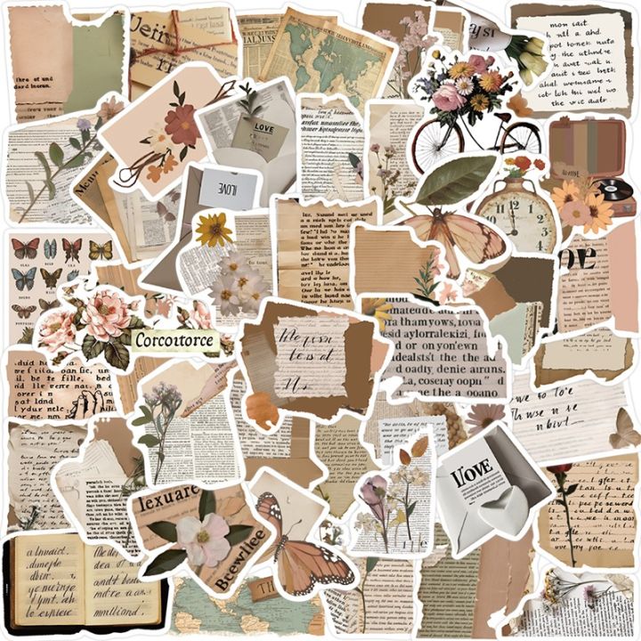 10/30/60PCS%20Vintage%20Brown%20Sticker%20Aesthetic%20PVC%20Laptop%20Sketchbook%20Children's%20Stationery%20Decoraction%20Scrapbooking%20School%20Supplies%20-%20Image%207