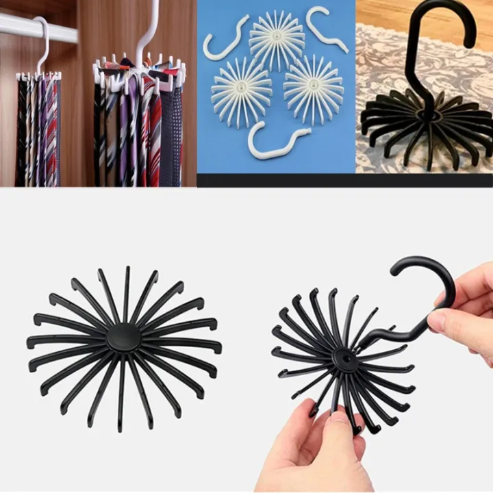 Rotatable Tie Hanger Holds Multi-function Tie Rack 360 Degree Creative Organizers Closet Storage Scarf Hook 20 Ties Scarf Jewelry Cap Storage Organizer