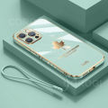 Maitus for iPhone 12 Pro Max Back Cover with Free Lanyard Luxury 6D Plating Shiny Maple Leaf Pattern Case Square Bumper Soft Silicone Mobile Phone Cases. 
