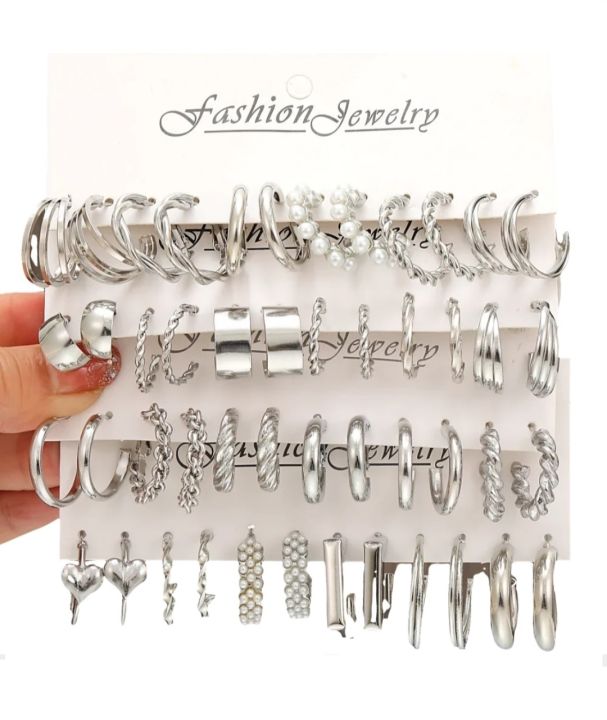 Classy Dangle Silver Earrings for Ladies - 6 Pairs