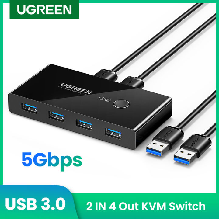 UGREEN%20USB%203.0%20Sharing%20Switch%20Selector%204%20Port%202%20Computers%20Peripheral%20Switcher%20Adapter%20Hub%20for%20PC,%20Printer,%20Scanner,%20Mouse,%20Keyboard%20with%20One%20Button%20Swapping%20and%202%20Pack%20USB%20Male%20Cable%20-%20Image%202