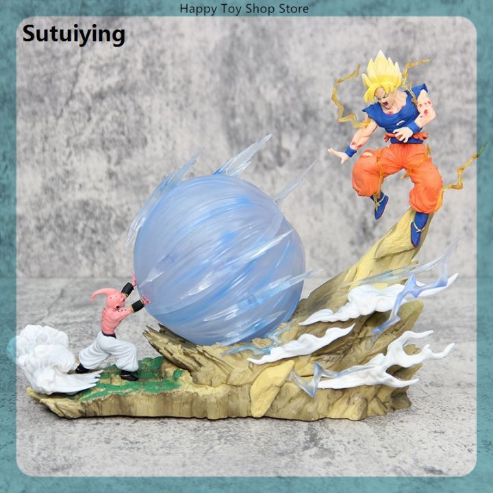 Sutuiying 21cm Dragon Ball Goku Vs Majin Buu Spirit Anime Figure Model Statue Luxury Collection Desktop Decoration Ornament Light Toys Gifts