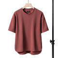 Summer Short Sleeve T T-shirt Men's Half Sleeve Loose Solid Color Waffle Heavy Top Clothes Fashion ins All-Match Simple T-shirt. 