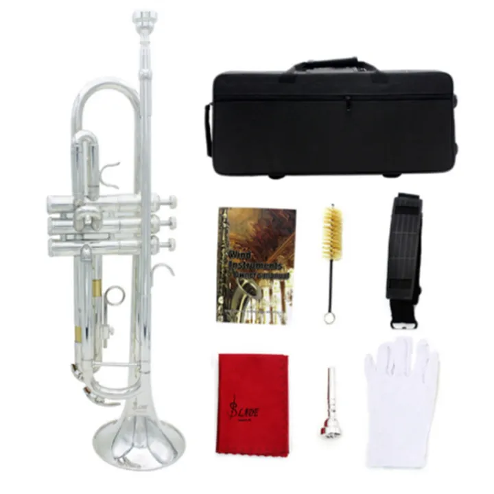Trumpet Brass Instrument Standard Brass Trumpet Set Professional Key Brass Trumpet (Silver)