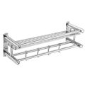 Bathroom rack, stainless steel 2 layer bathroom shelf with towel holder and hooks. 