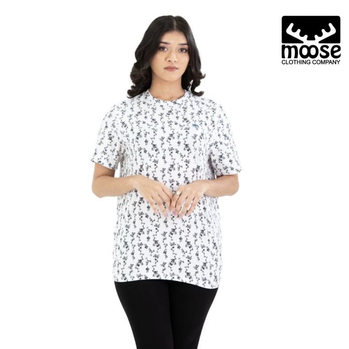 Moose Comfort Fit Crew Neck T-Shirt - Flower Print 6