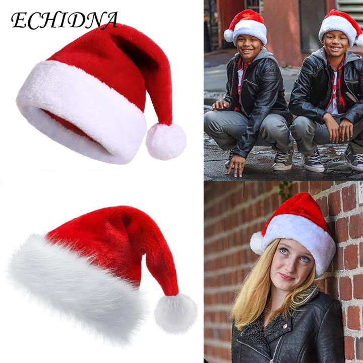 Kids Santa Hat Festive Christmas Santa Hat for the Whole Family Soft Plush with Pompom Perfect Party Costume Prop Red White Xmas Hat Reusable for Adults Kids Plush Santa Hat