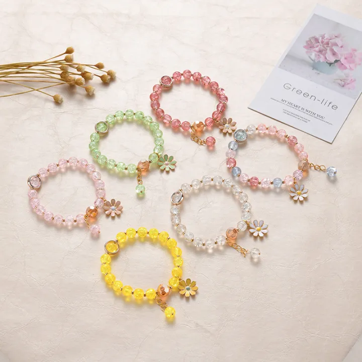 Korean%20Crystal%20Bracelet%20Pink%20Cute%20Girly%20Bracelet%20Daisy%20Gelang%20Tangan%20Perempuan%20Bracelet%20For%20Women%20Fashion%20Accessories%20Luolong%20-%20Image%202