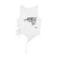 High-End Design Lace-up American Vintage Punk Style Sleeveless Cold-Shoulder Camisole Niche Asymmetric Top for Women. 